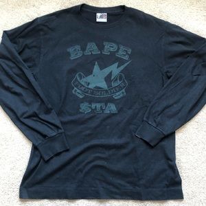 Bape “Bape-Sta Foot Solider” Long Sleeve T Shirt - Black/Dark Green - Size L